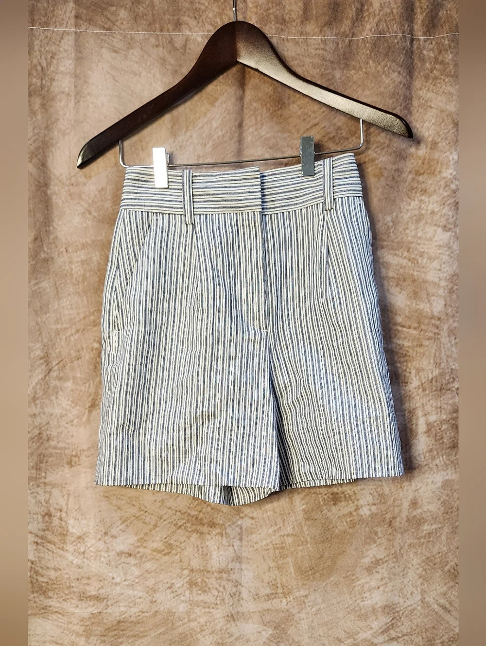 ZARA Blue White Striped High-Waist Shorts – Size XS